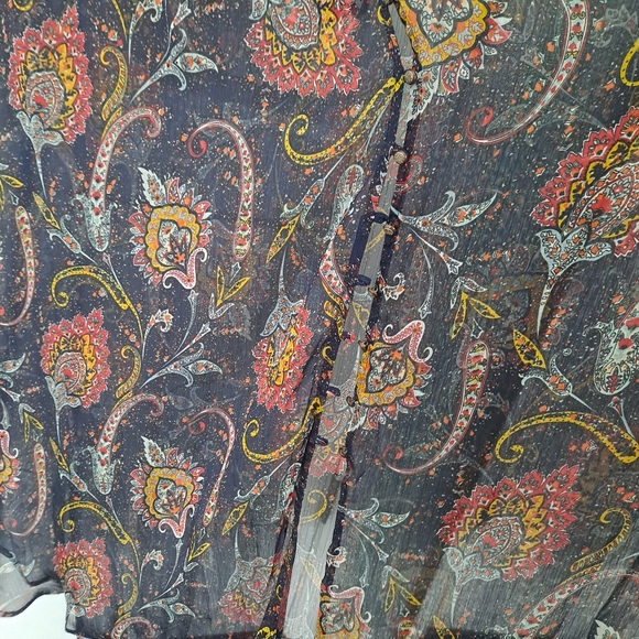 Aratta Dress Maxi Floral Sheer Button Down Blue - Picture 12 of 13